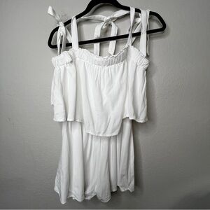 Urban Outfitters White Romper Medium Ruffle Tie Shoulder Lined